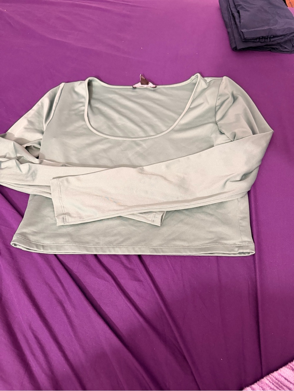 Forever 21 Sage Green Long Sleeve Scoop Crop Top